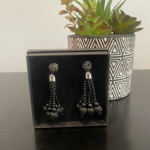 Black Beaded Tassel Earrings-NIB